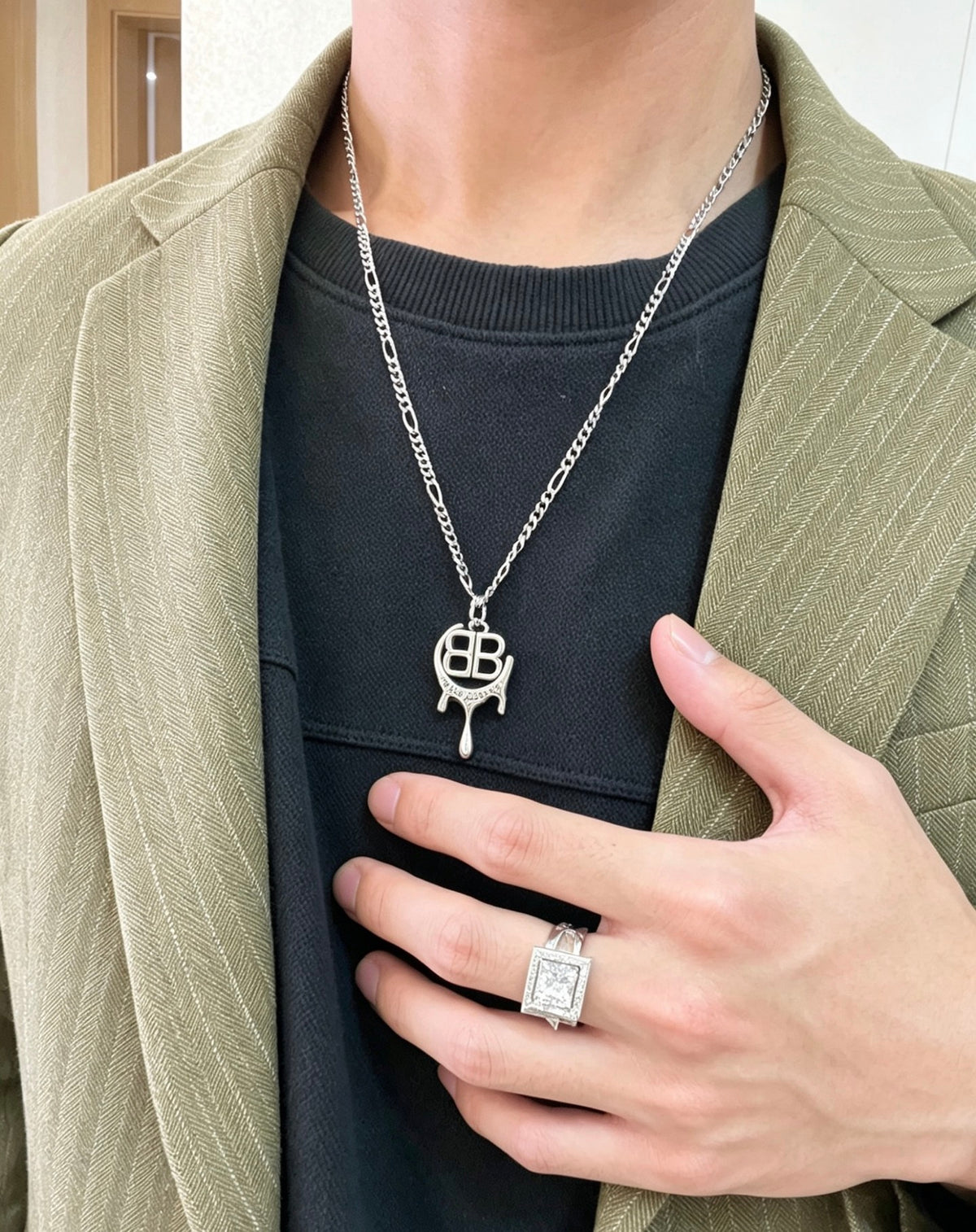 Geometric Emblem Pendant Necklace in Polished Metal-Tone – Vintage Detail – Design 029 front product view