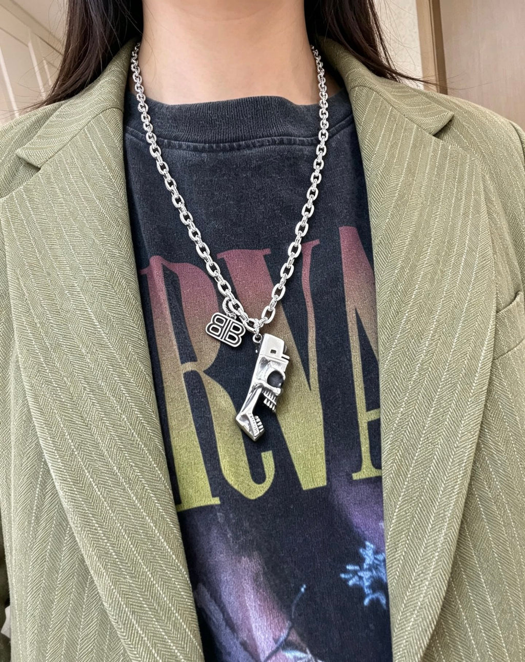 Geometric Emblem Pendant Necklace in Polished Metal-Tone – Vintage Detail – Design 028 styled product view