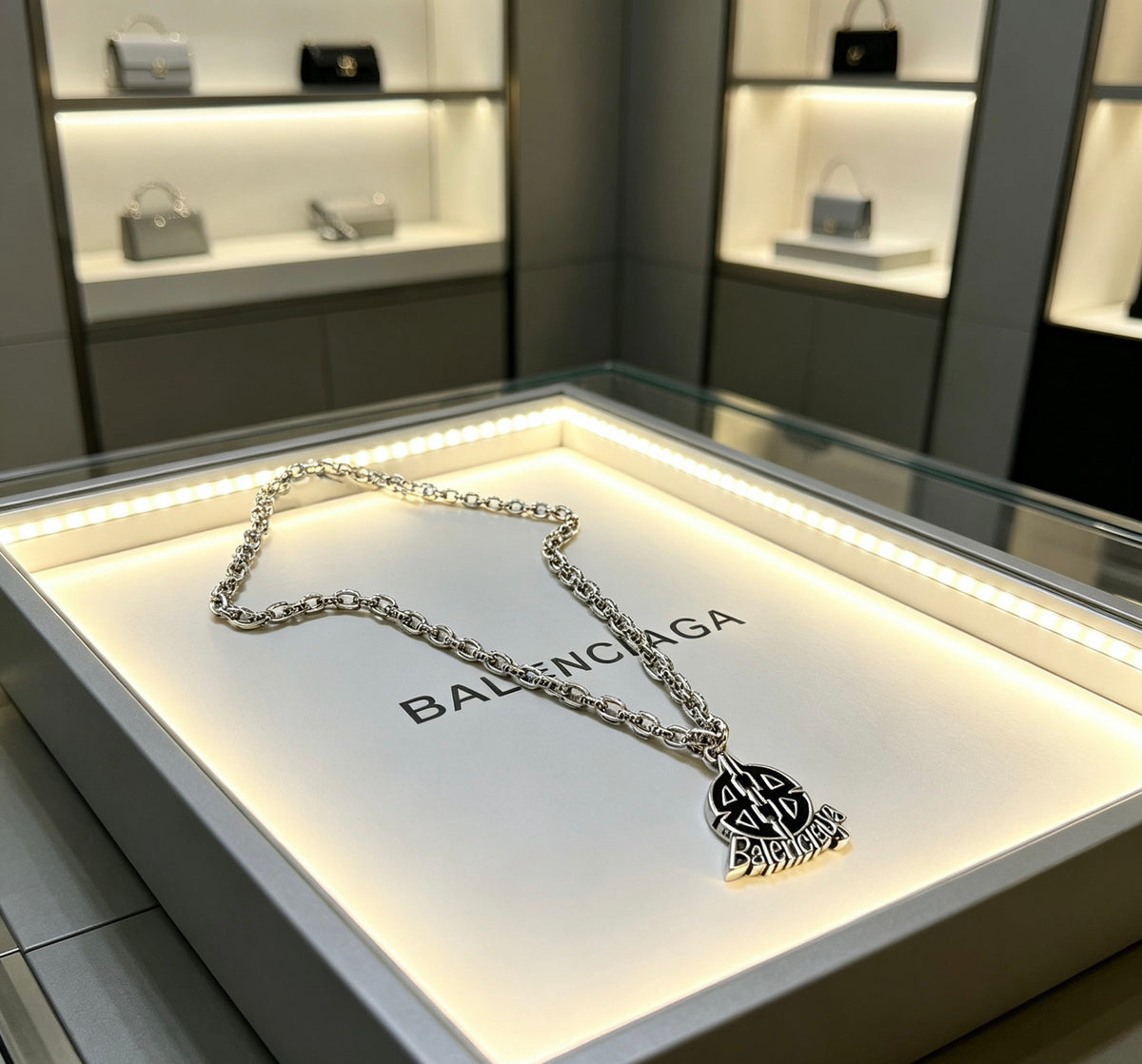 Geometric Emblem Pendant Necklace in Polished Metal-Tone – Vintage Detail – Design 011 front product view