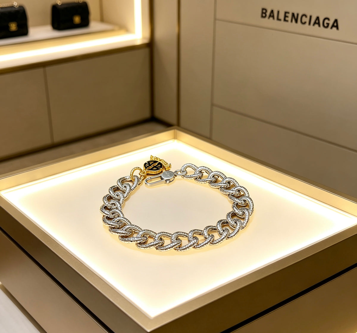 Geometric Emblem Bracelet in Polished Metal-Tone – Design 010 main product view