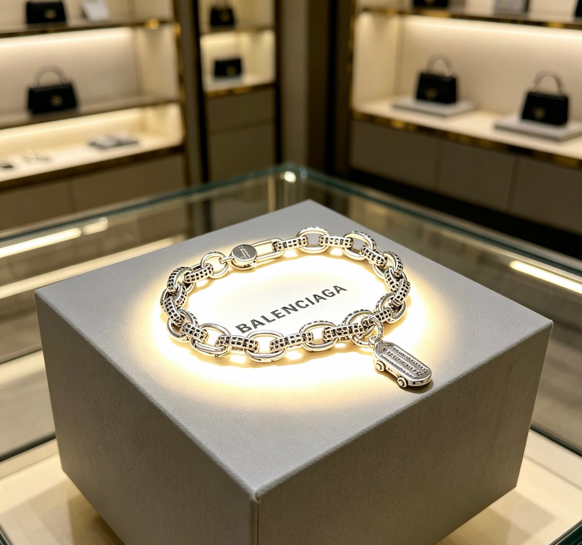 Geometric Emblem Bracelet in Polished Metal-Tone – Design 017 close-up detail