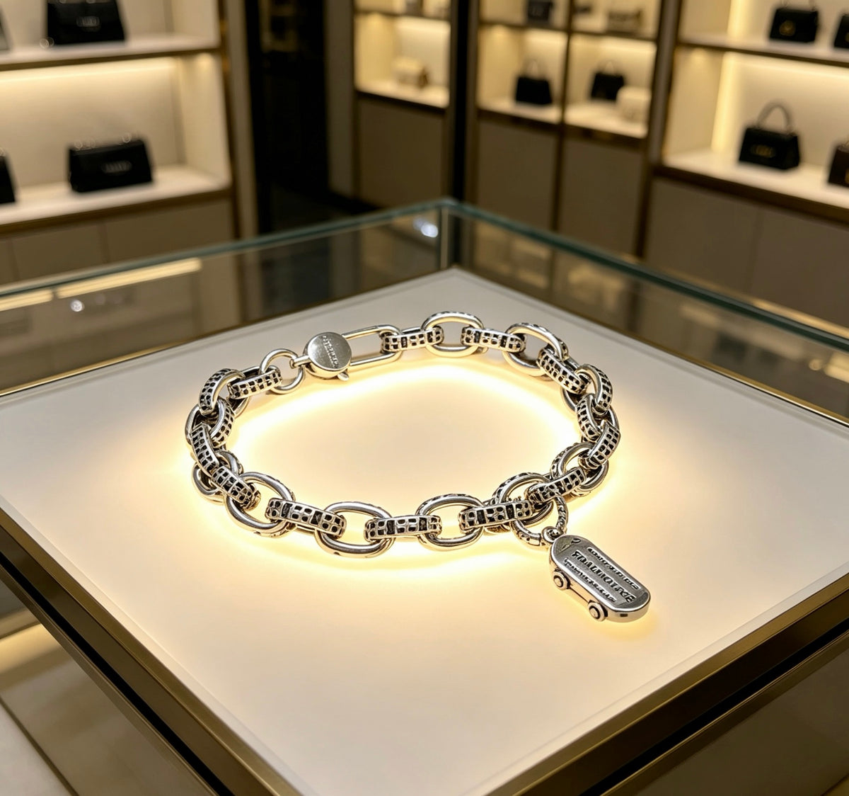 Geometric Emblem Bracelet in Polished Metal-Tone – Design 017 main product view
