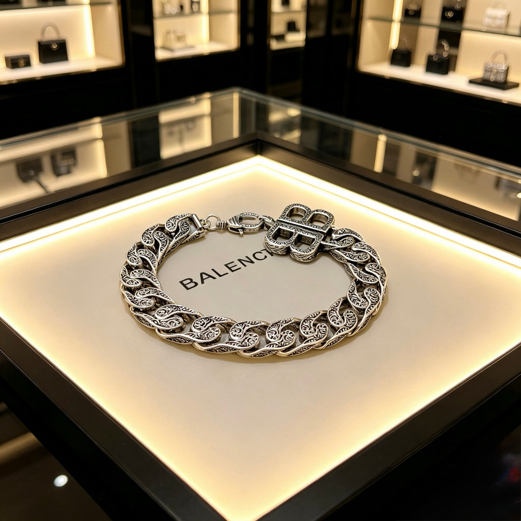 Geometric Emblem Bracelet in Polished Metal-Tone – Design 016 front product view
