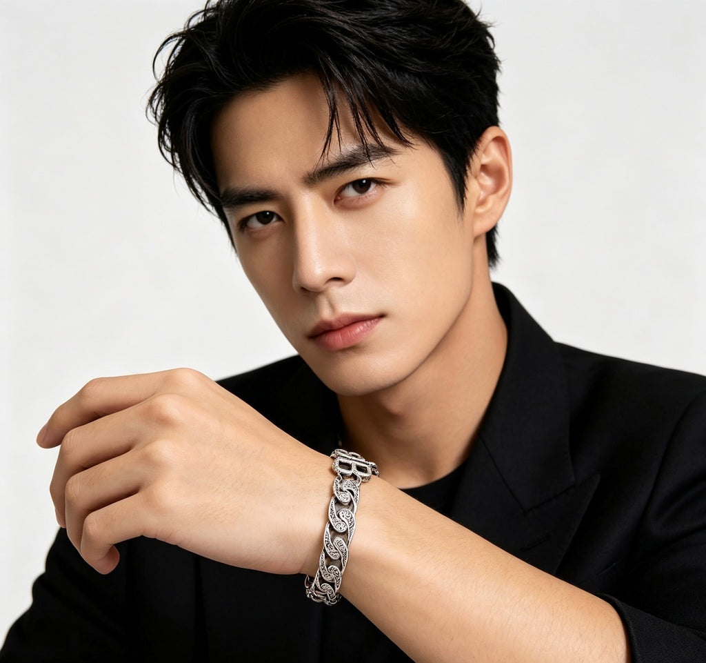 Geometric Emblem Bracelet in Polished Metal-Tone – Design 016 detail view