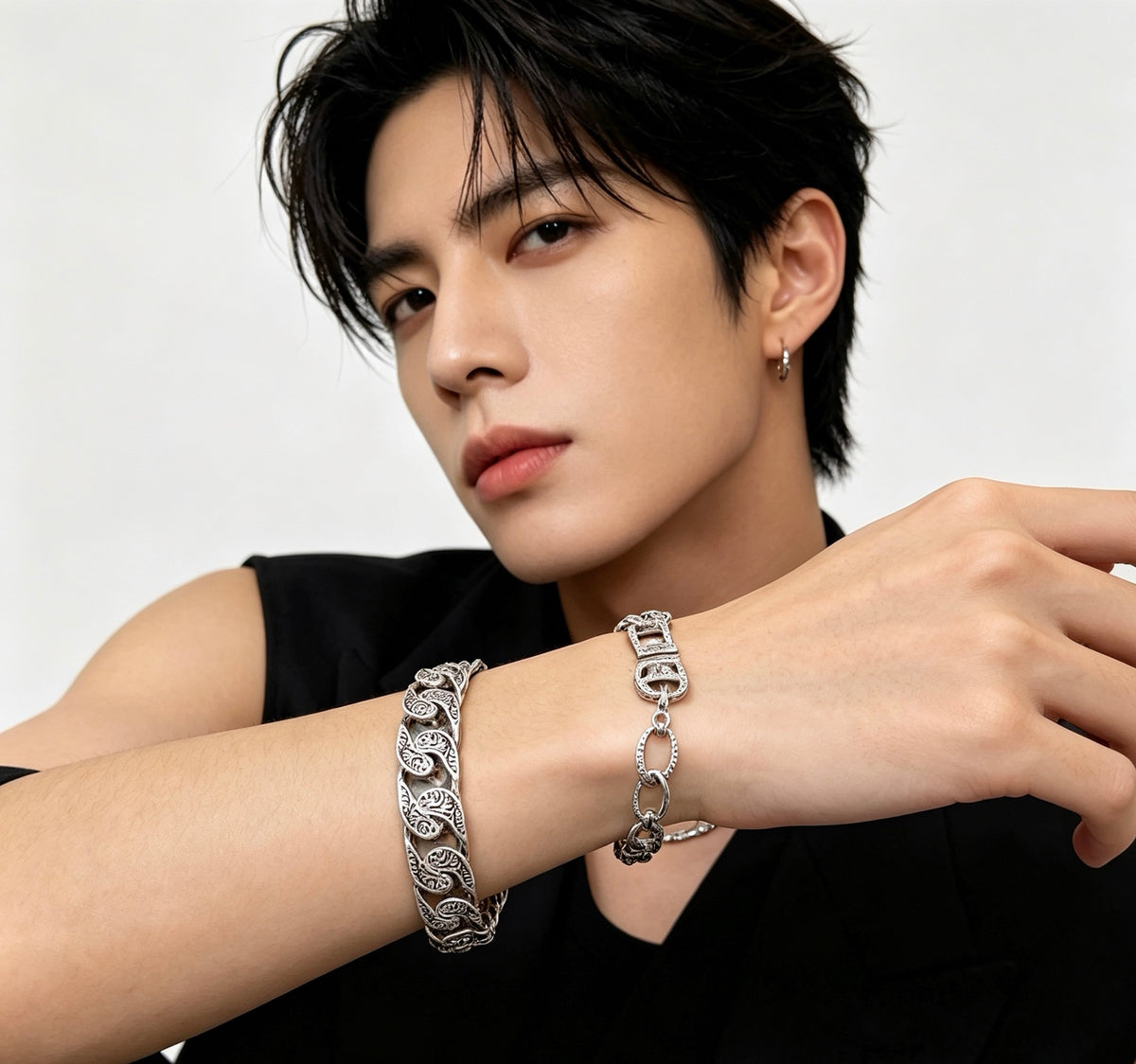 Geometric Emblem Bracelet in Polished Metal-Tone – Design 016 styled product view