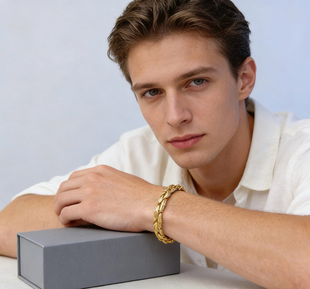 Geometric Emblem Bracelet in Polished Metal-Tone – Design 007 styled product view