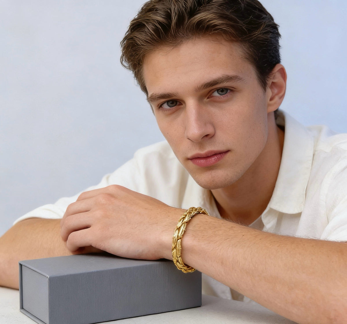 Geometric Emblem Bracelet in Polished Metal-Tone – Design 015 styled product view