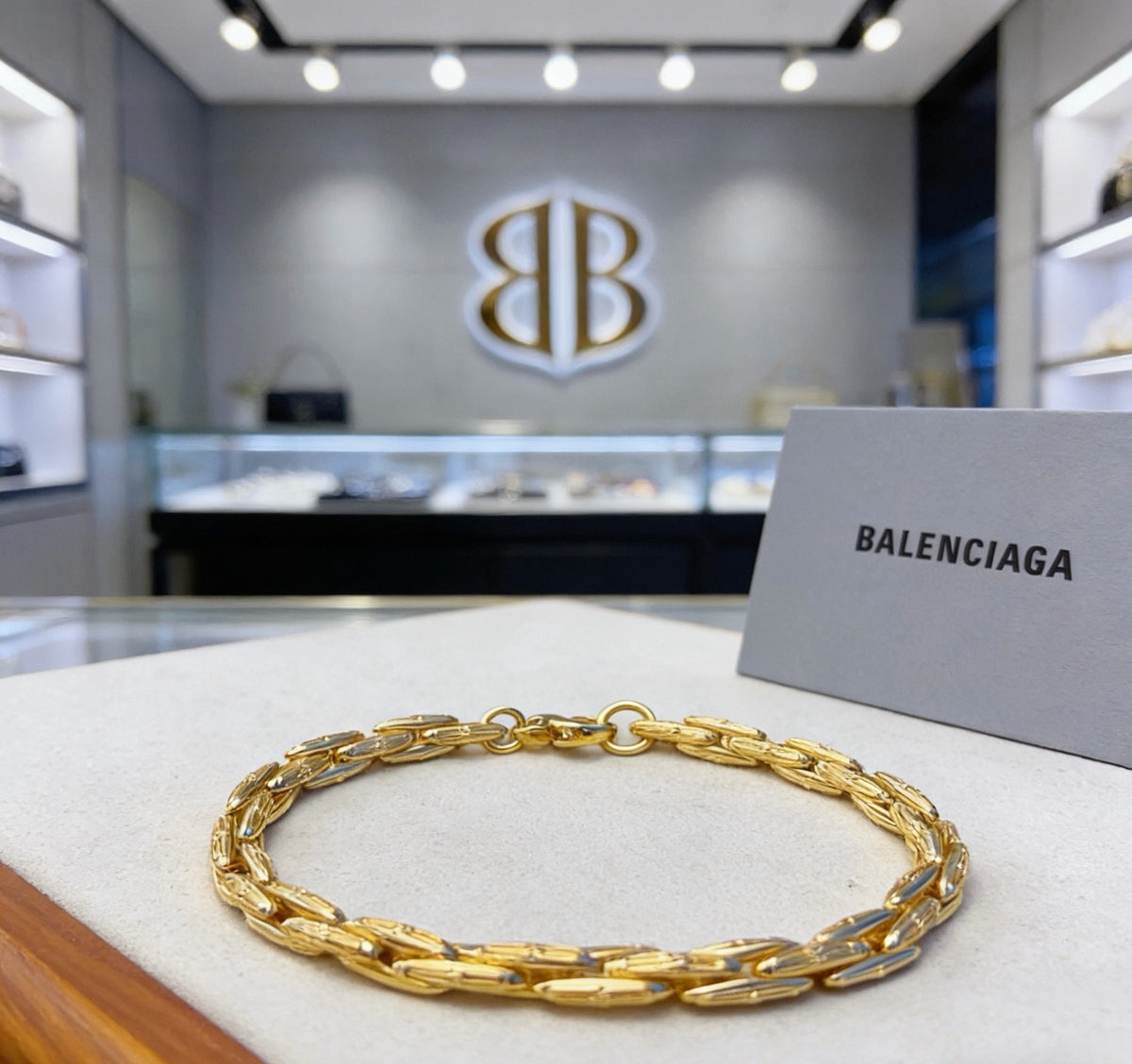 Geometric Emblem Bracelet in Polished Metal-Tone – Design 015 side detail