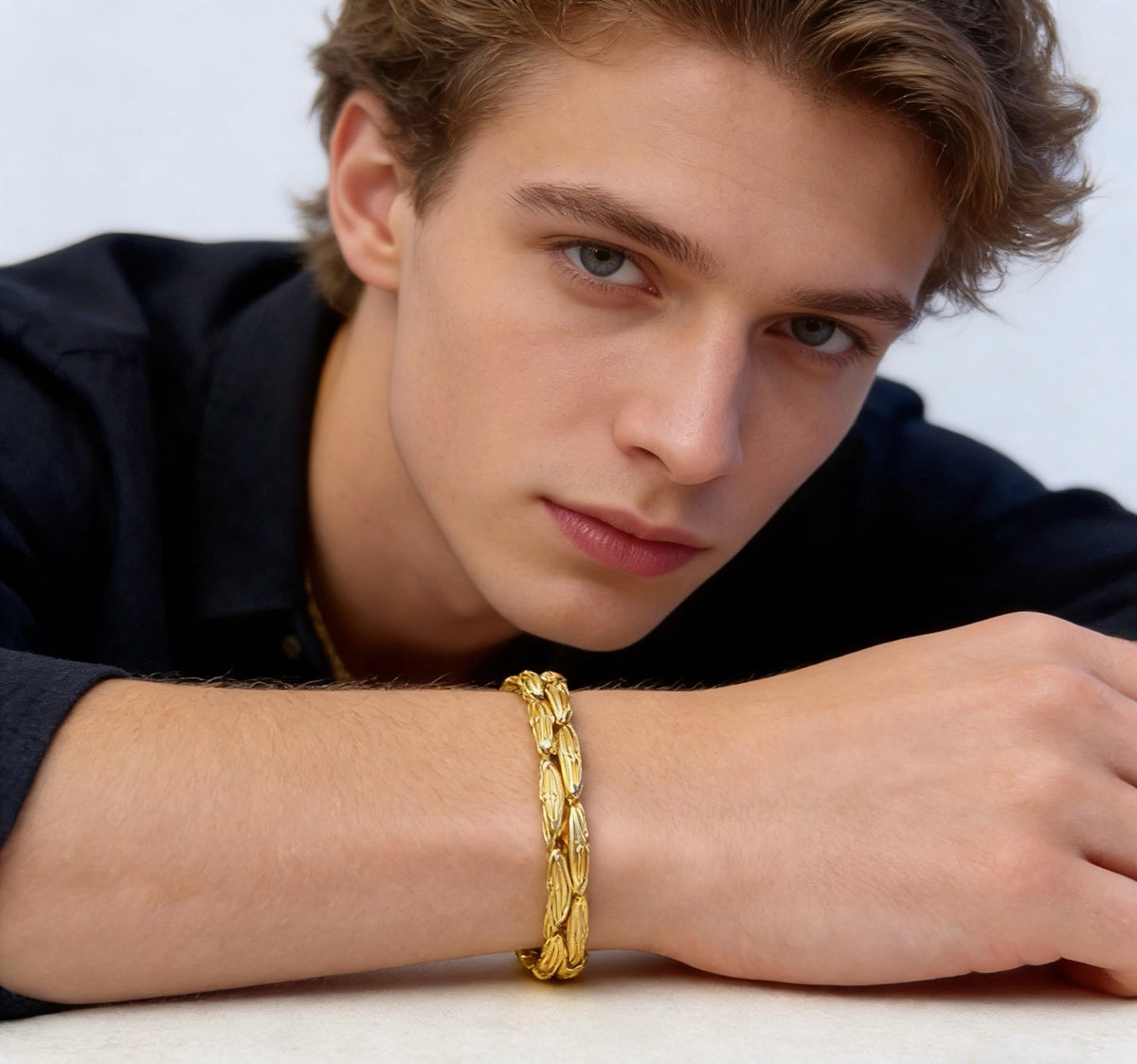 Geometric Emblem Bracelet in Polished Metal-Tone – Design 015 detail view