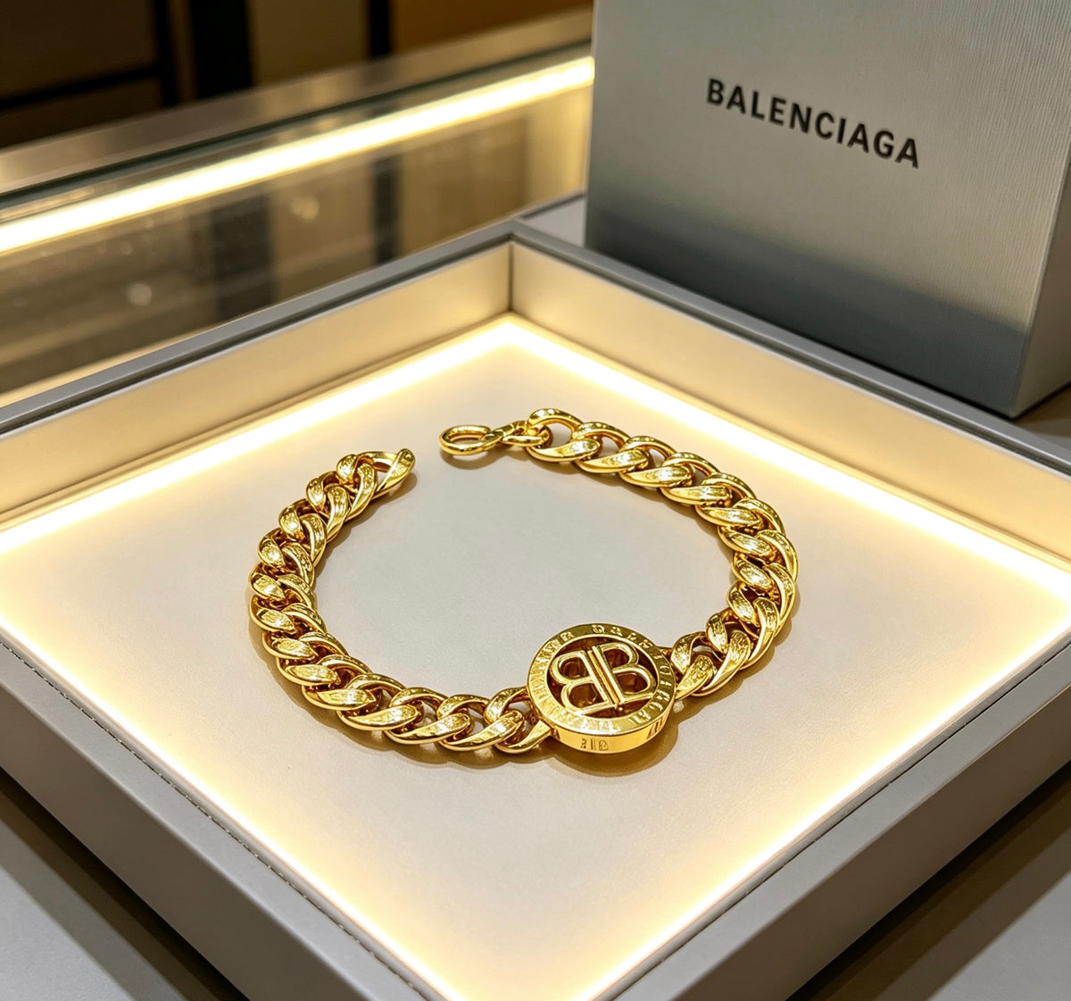 Geometric Emblem Bracelet in Polished Metal-Tone – Design 014 front product view