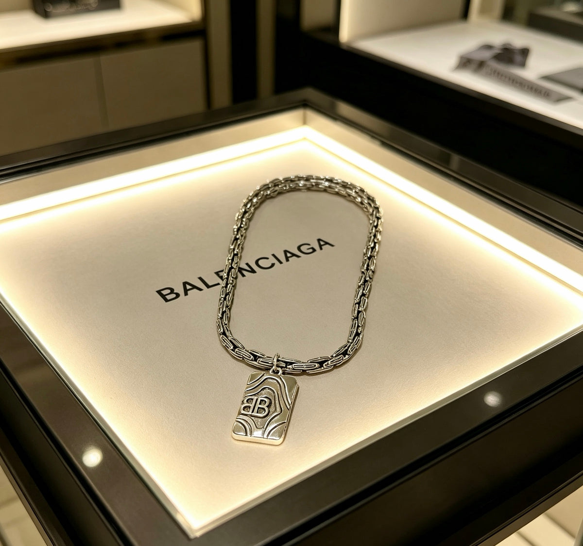 Geometric Emblem Pendant Necklace in Polished Metal-Tone – Vintage Detail – Design 010 detail view