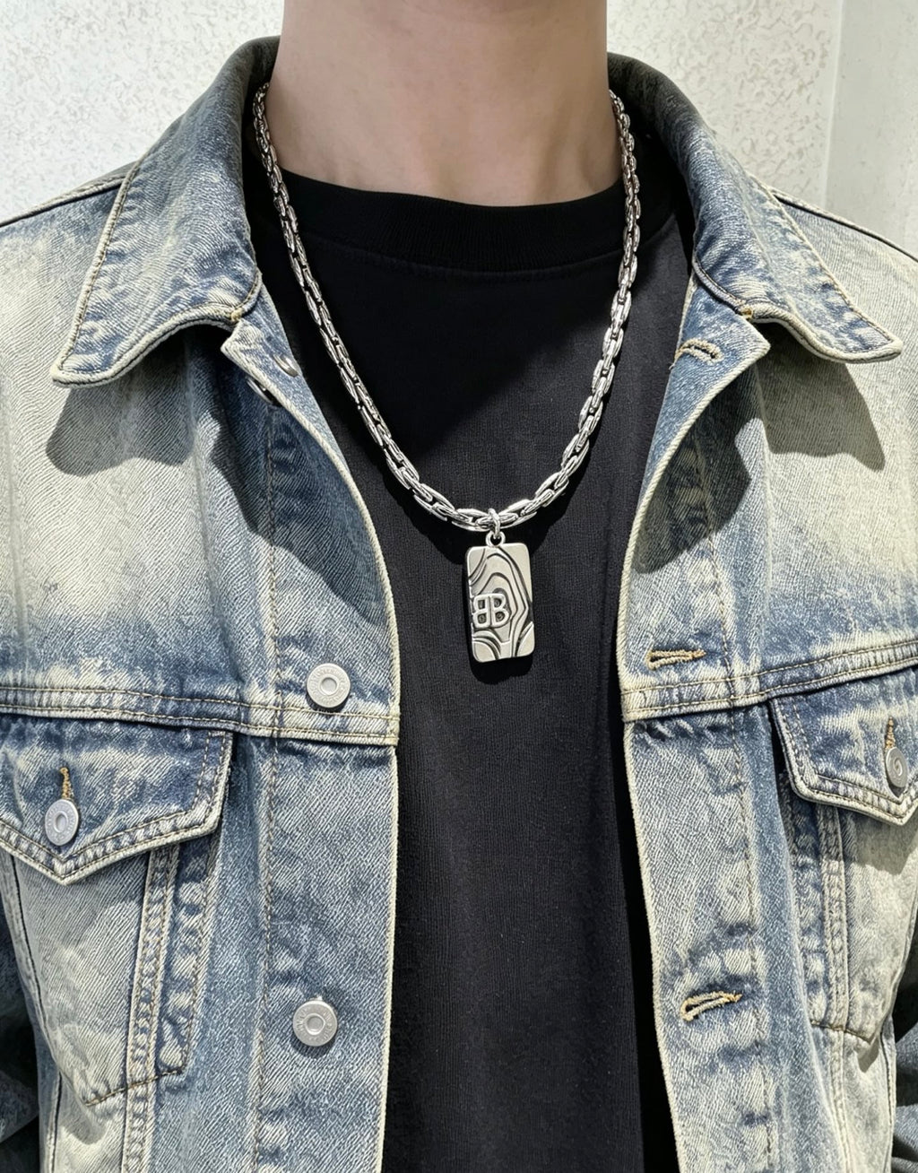 Geometric Emblem Pendant Necklace in Polished Metal-Tone – Vintage Detail – Design 024 front product view