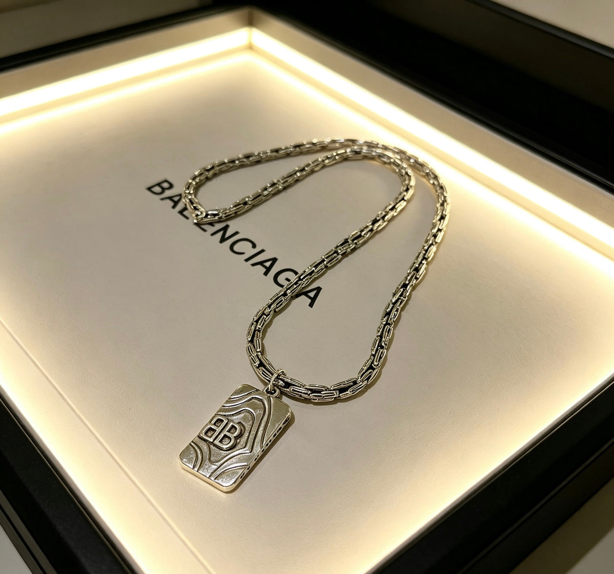 Geometric Emblem Pendant Necklace in Polished Metal-Tone – Vintage Detail – Design 010 front product view