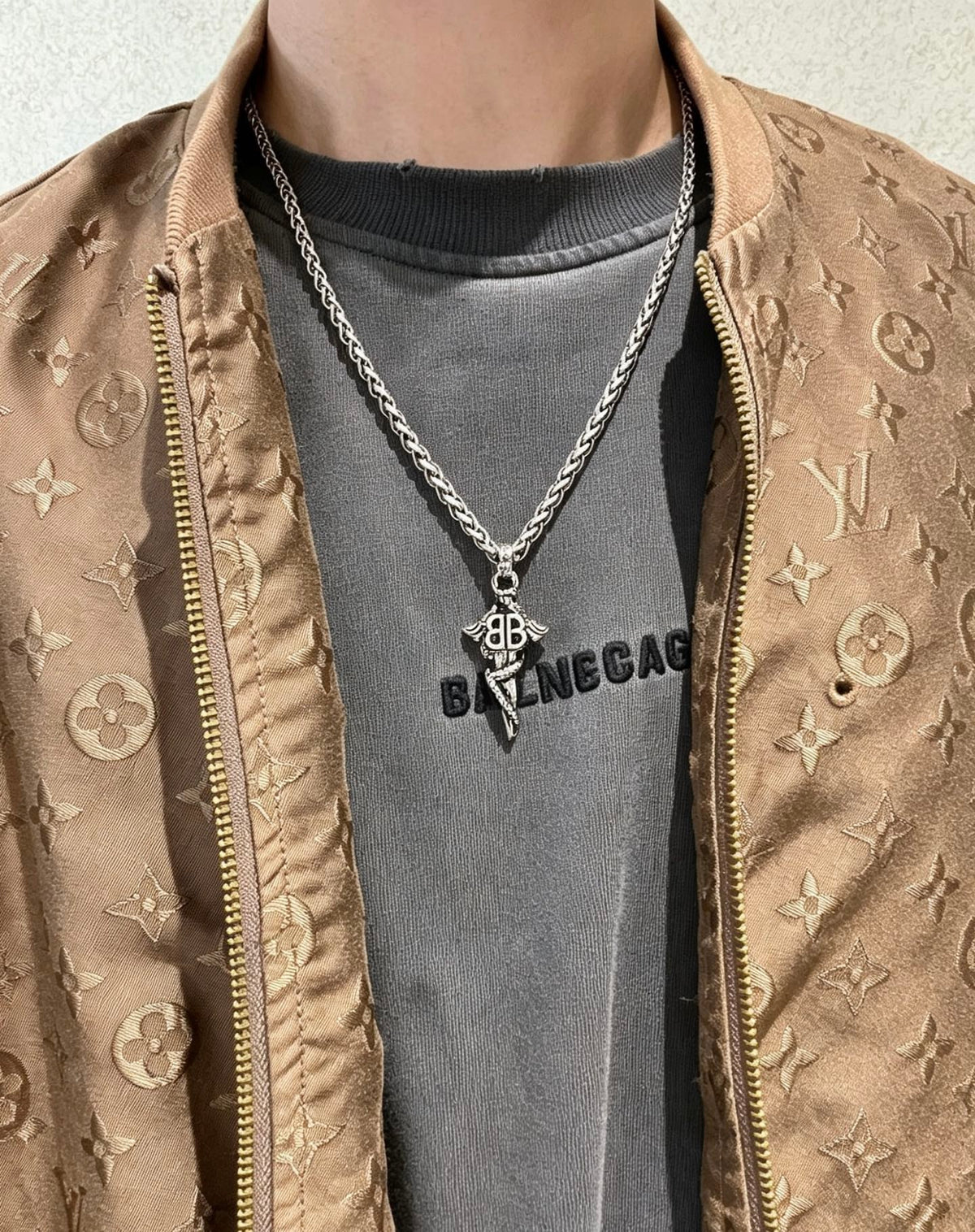 Geometric Emblem Pendant Necklace in Polished Metal-Tone – Vintage Detail – Design 009 front product view
