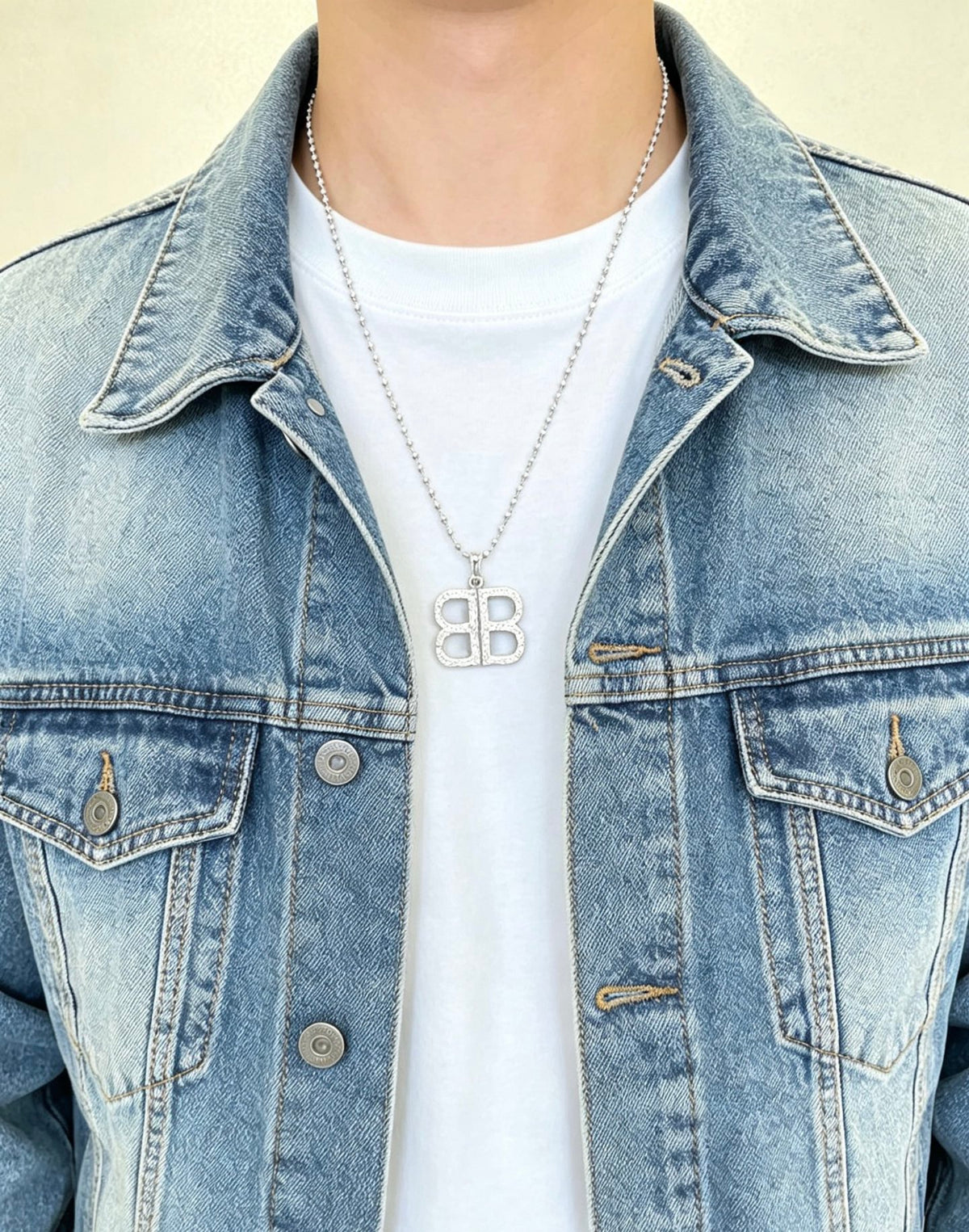 Geometric Emblem Pendant Necklace in Polished Metal-Tone – Vintage Detail – Design 021 styled product view