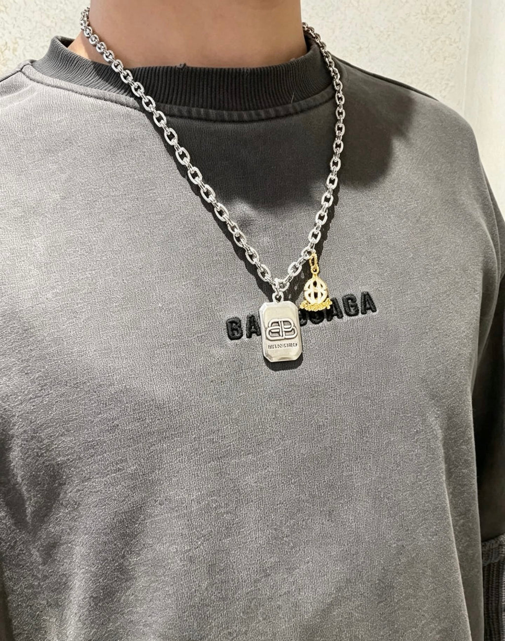 Geometric Emblem Pendant Necklace in Polished Metal-Tone – Vintage Detail – Design 006 detail view