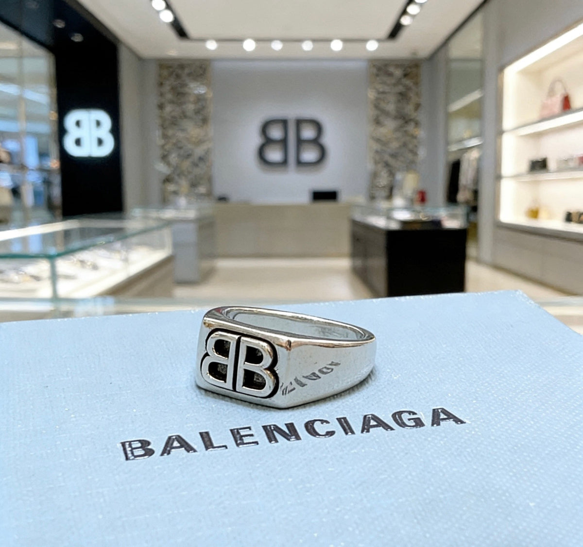Geometric Emblem Statement Ring in Polished Metal-Tone – Design 002 front product view