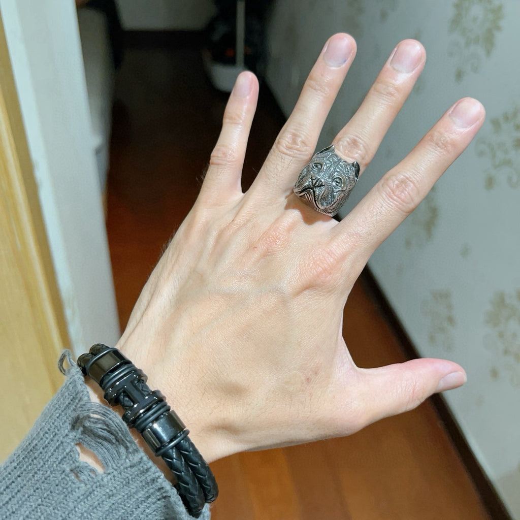 Geometric Emblem Statement Ring in Polished Metal-Tone – Vintage Detail – Design 002 styled product view