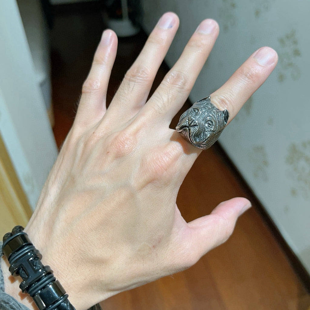 Geometric Emblem Statement Ring in Polished Metal-Tone – Vintage Detail – Design 002 detail view