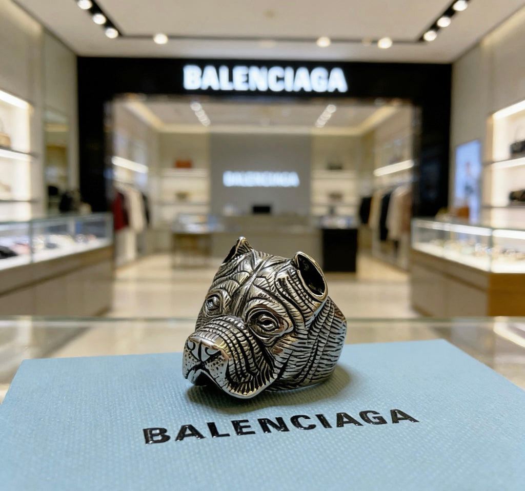 Geometric Emblem Statement Ring in Polished Metal-Tone – Vintage Detail – Design 002 main product view