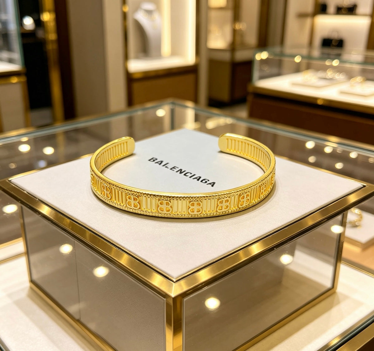Geometric Emblem Bangle in Polished Metal-Tone – Design 001 side detail