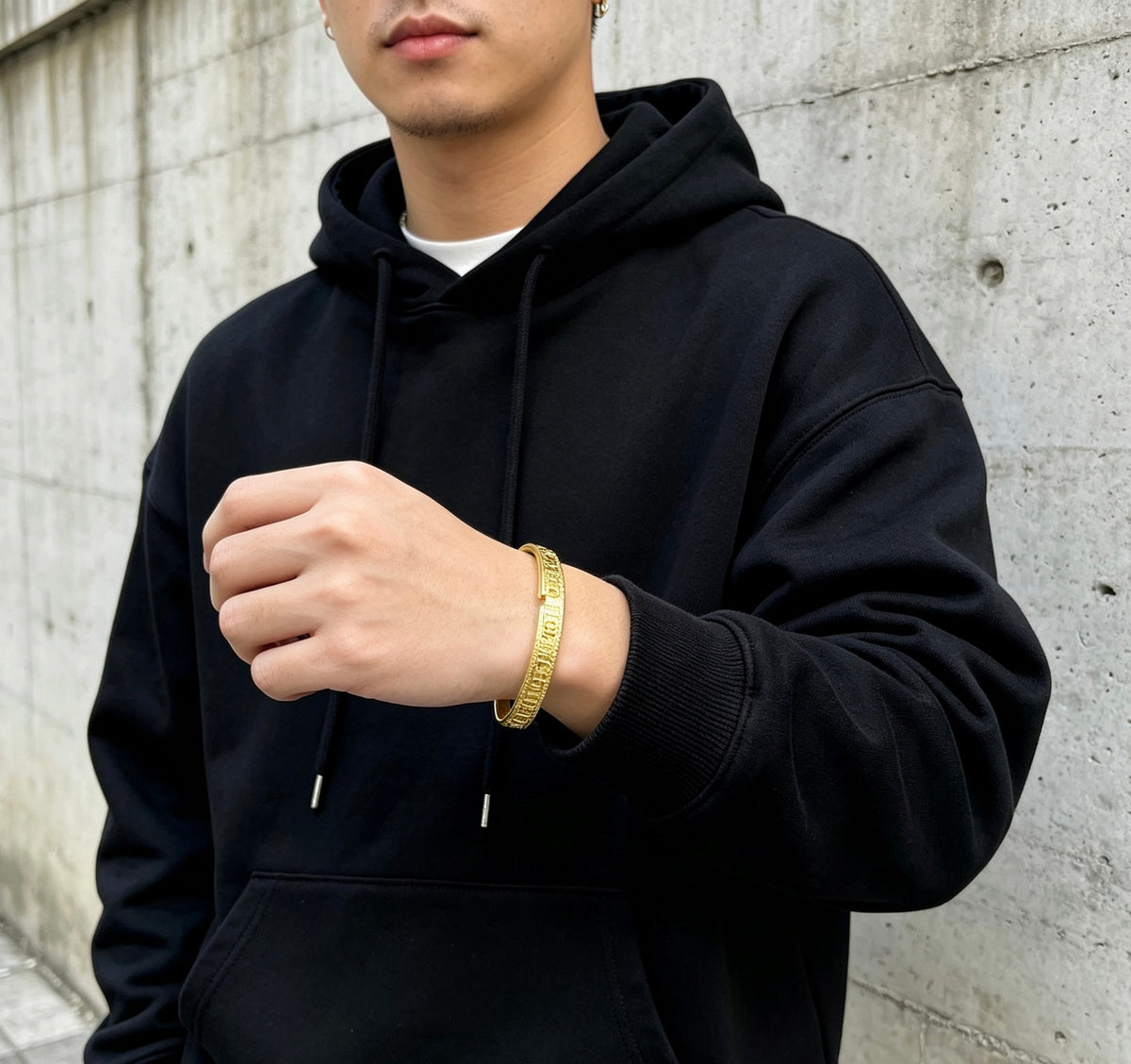 Geometric Emblem Bangle in Polished Metal-Tone – Design 001 styled product view
