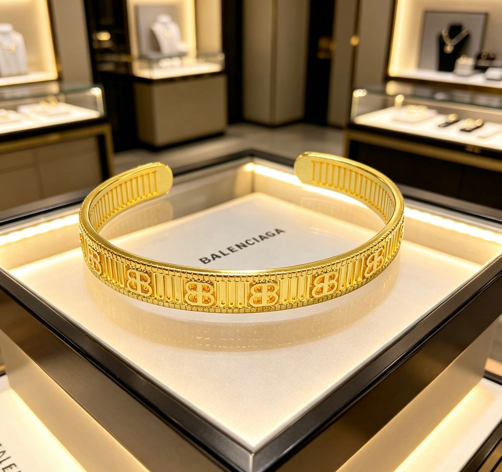 Geometric Emblem Bangle in Polished Metal-Tone – Design 001 front product view