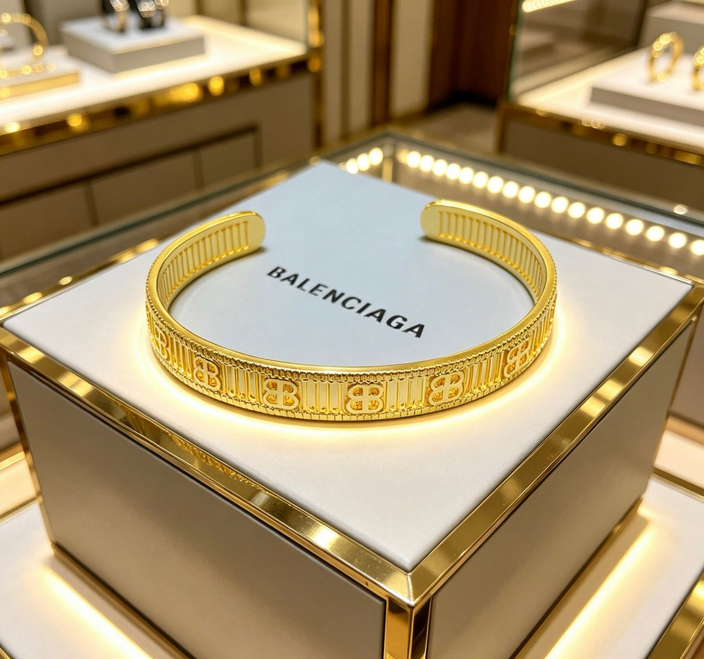 Geometric Emblem Bangle in Polished Metal-Tone – Design 001 main product view