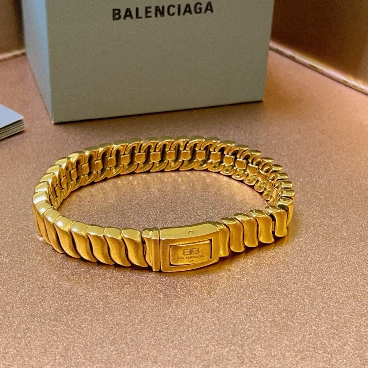 Geometric Emblem Bracelet in Polished Metal-Tone – Design 005 front product view