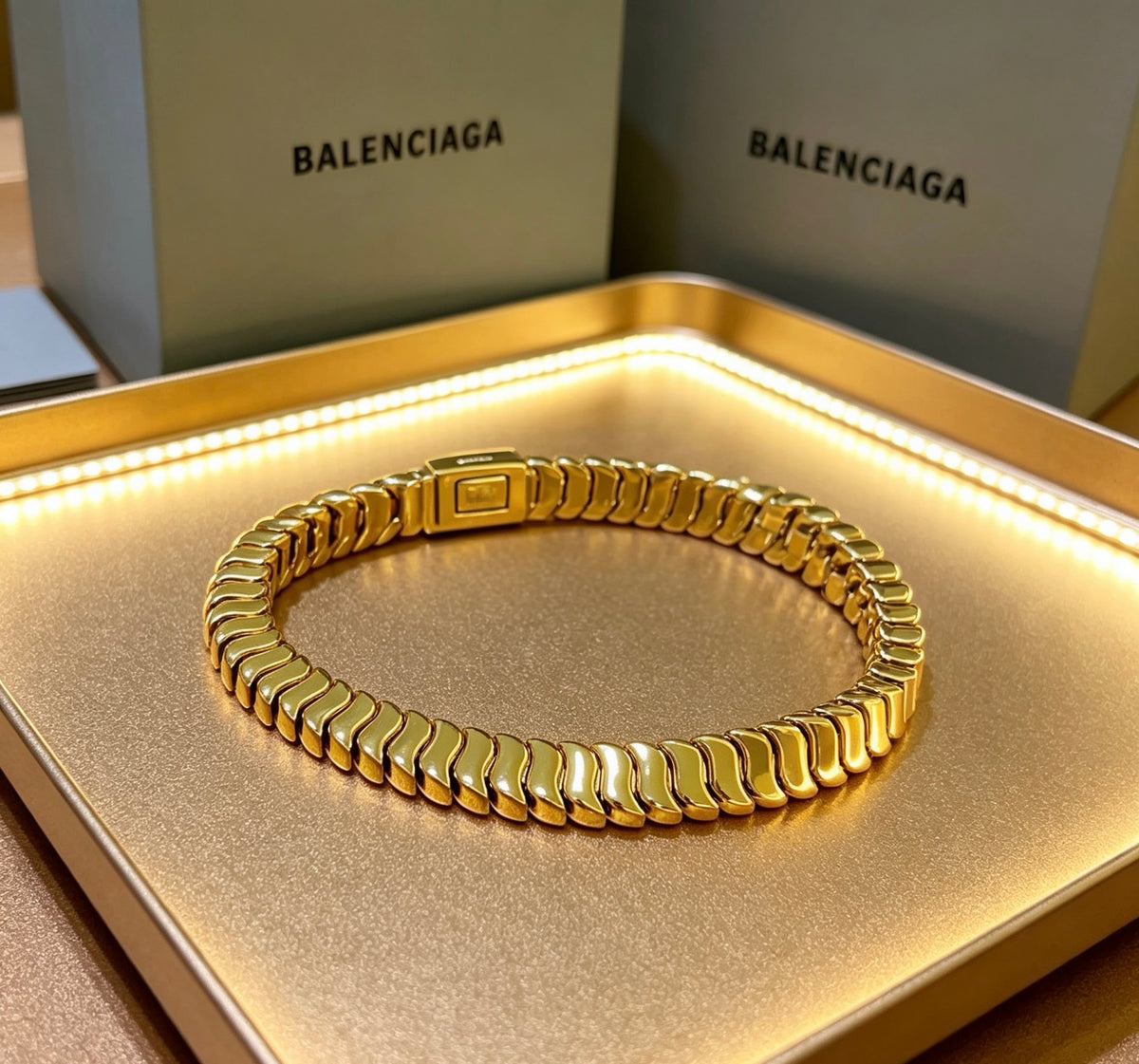 Geometric Emblem Bracelet in Polished Metal-Tone – Design 013 styled product view
