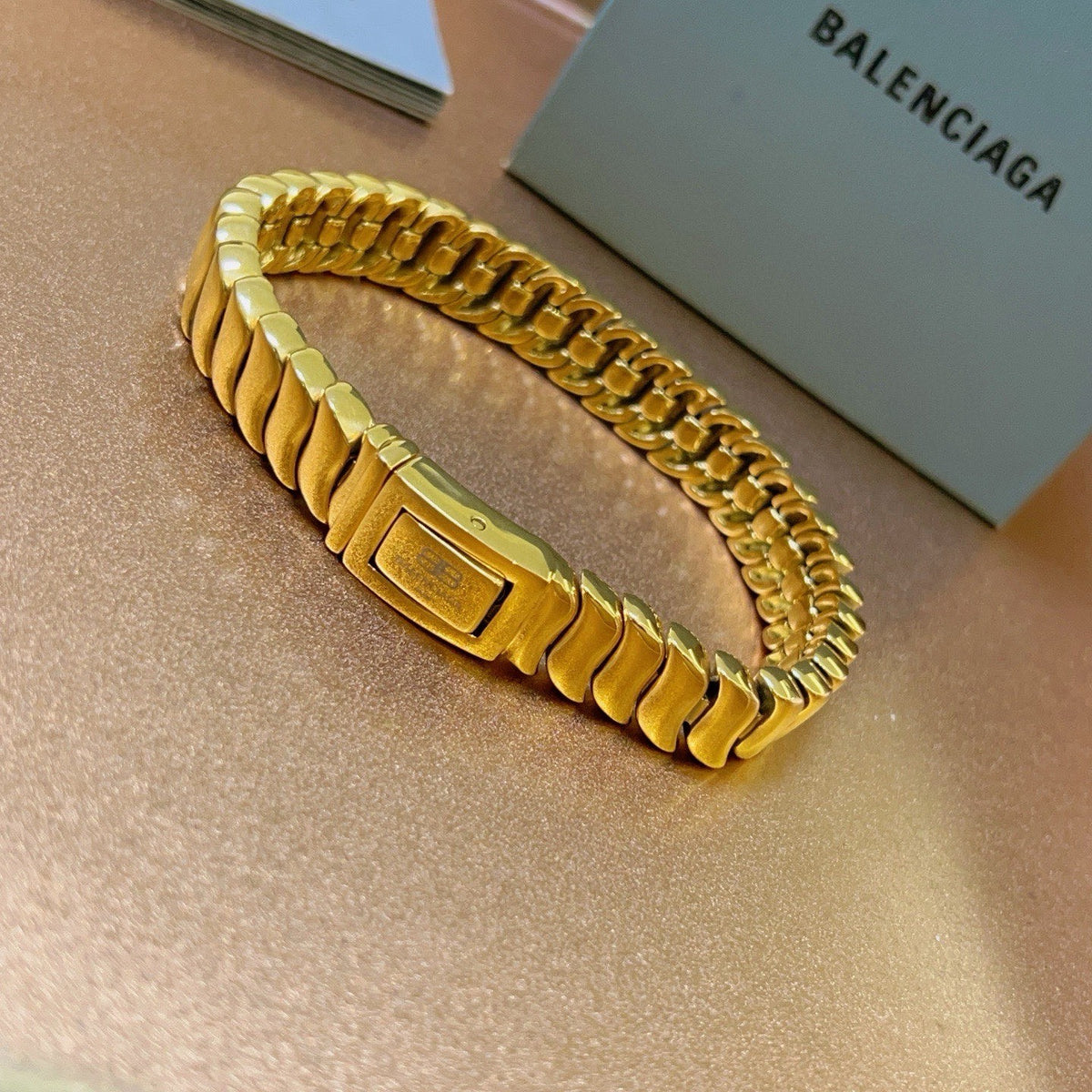 Geometric Emblem Bracelet in Polished Metal-Tone – Design 013 detail view