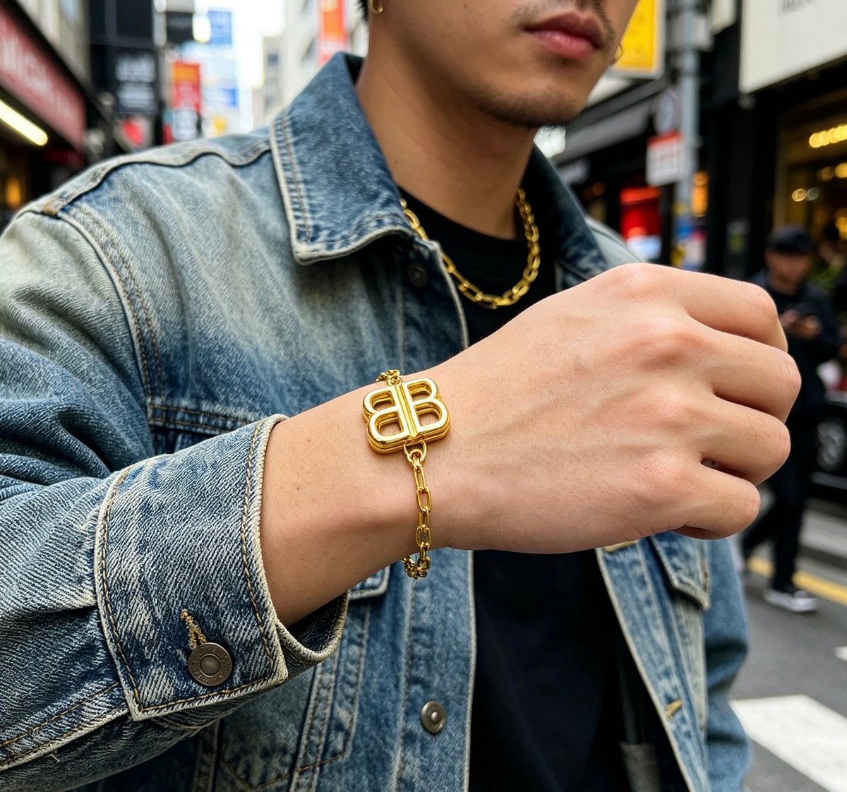 Geometric Emblem Bracelet in Polished Metal-Tone – Design 012 main product view