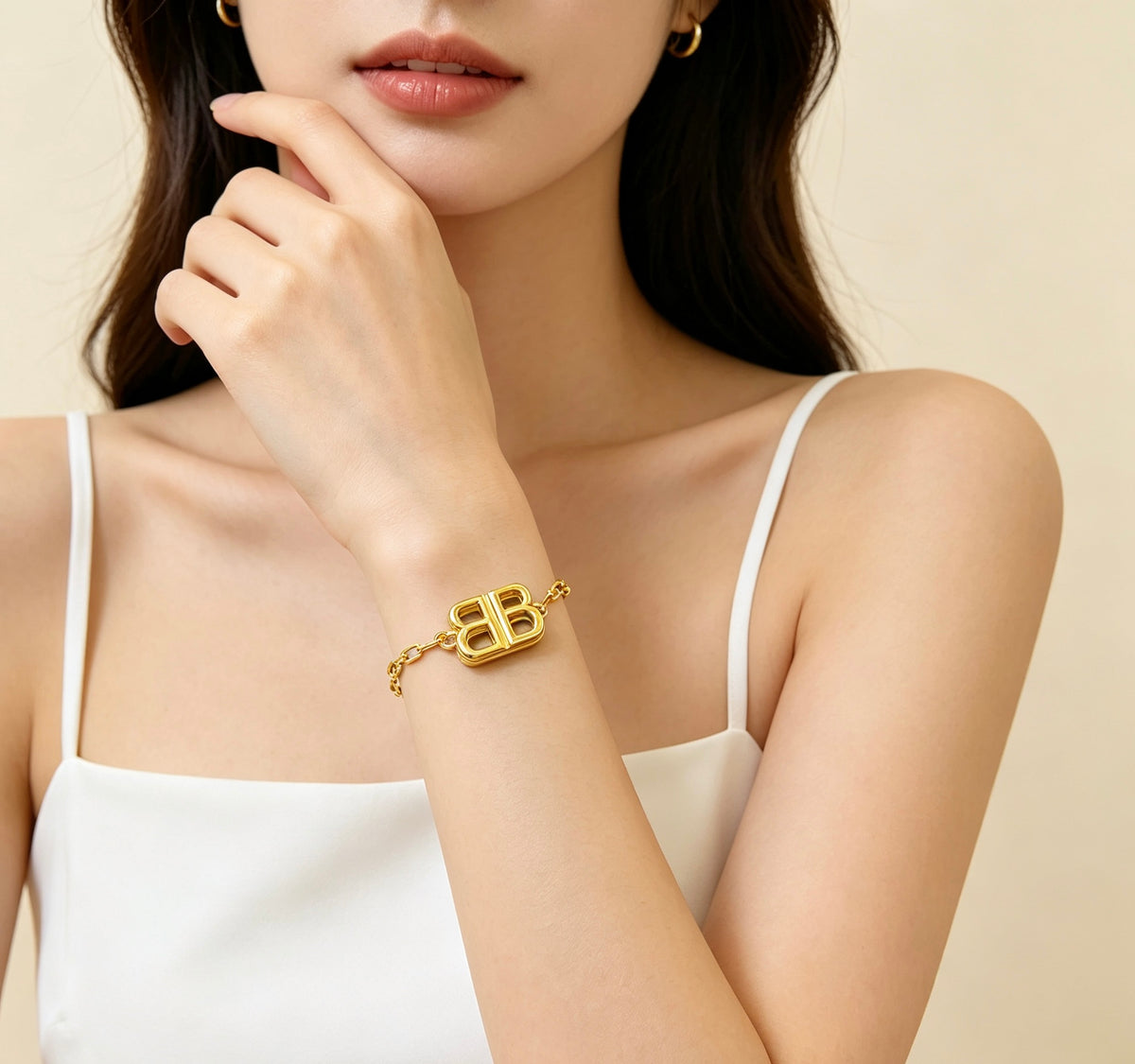 Geometric Emblem Bracelet in Polished Metal-Tone – Design 003 detail view