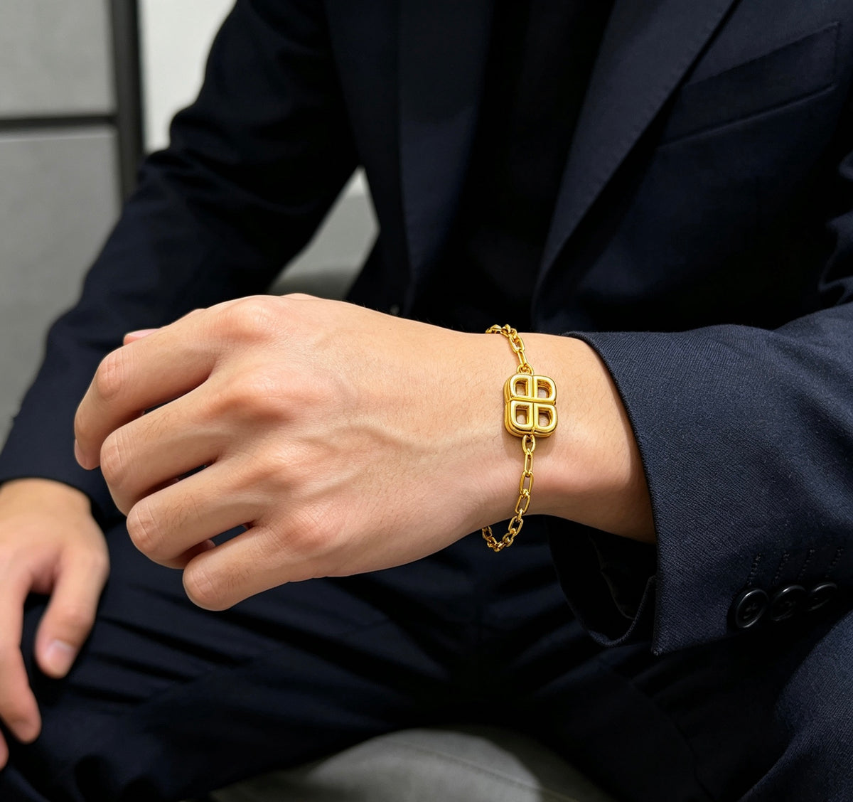 Geometric Emblem Bracelet in Polished Metal-Tone – Design 003 detail view