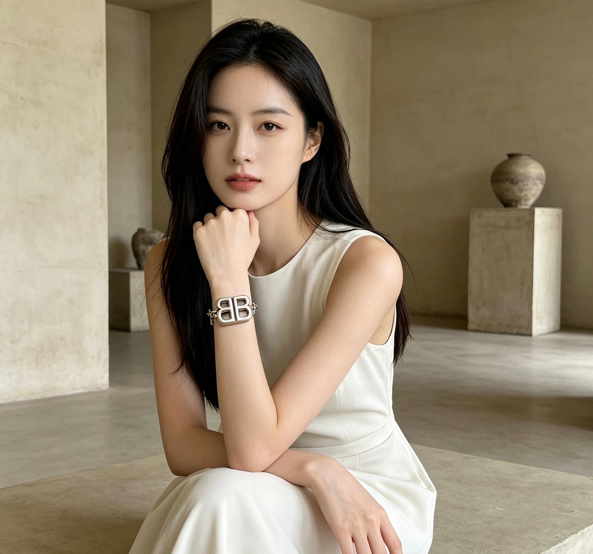 Geometric Emblem Bracelet in Polished Metal-Tone – Design 011 front product view