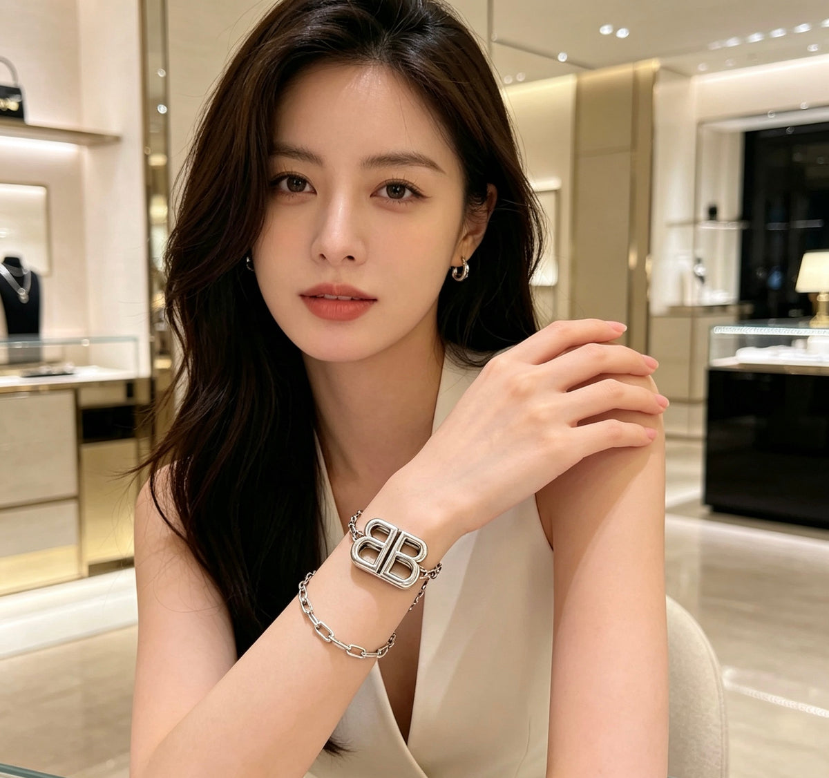 Geometric Emblem Bracelet in Polished Metal-Tone – Design 011 styled product view