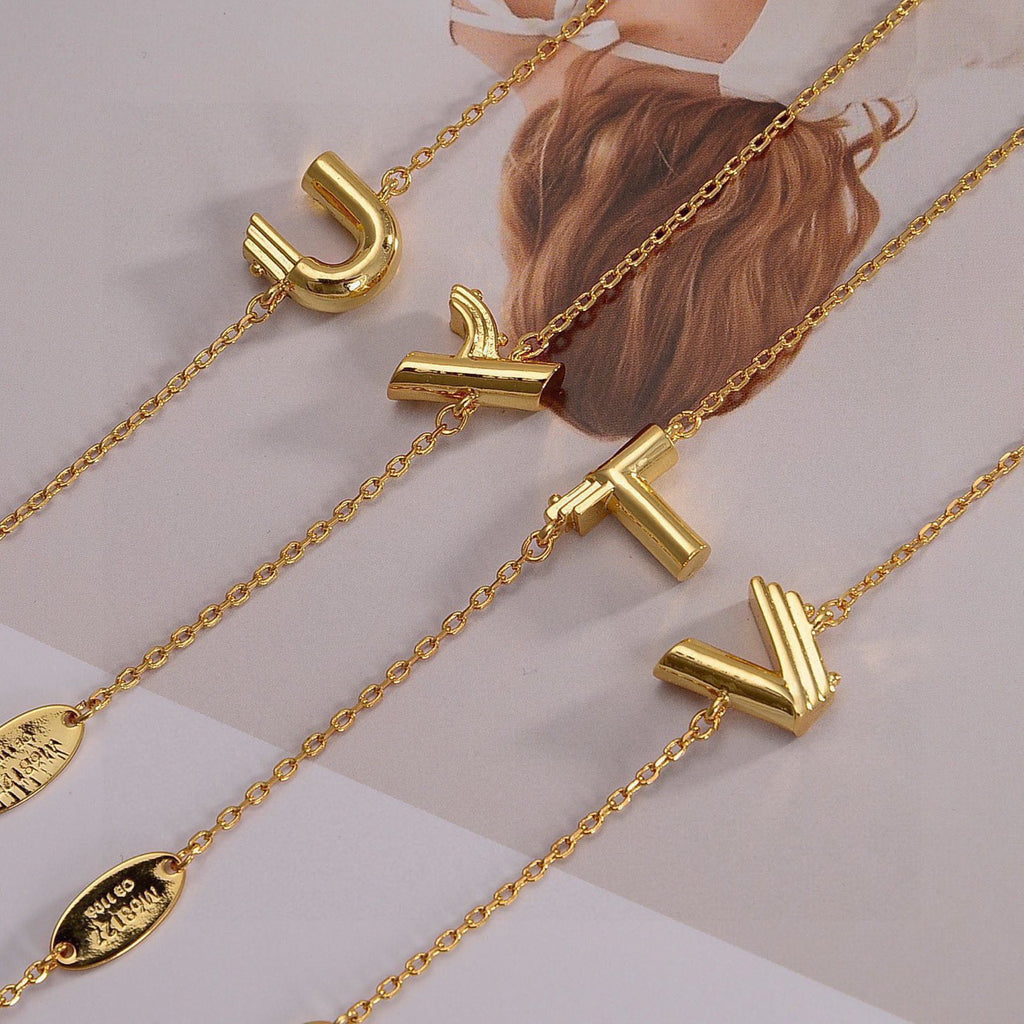 Letter Emblem Bracelet in Polished Metal-Tone – Design 005 front product view
