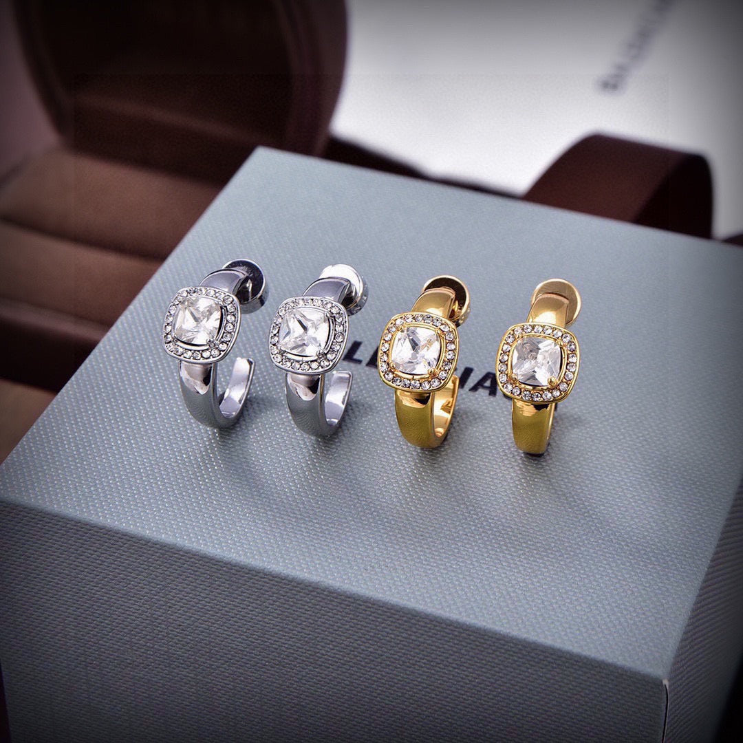 Geometric Emblem Stud Earrings in Gold-Tone – Design 003 front product view