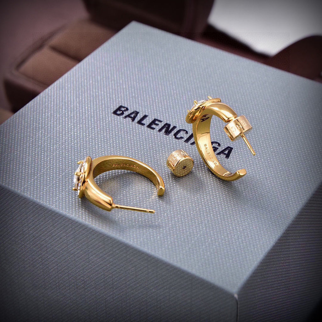Geometric Emblem Stud Earrings in Gold-Tone – Design 003 main product view
