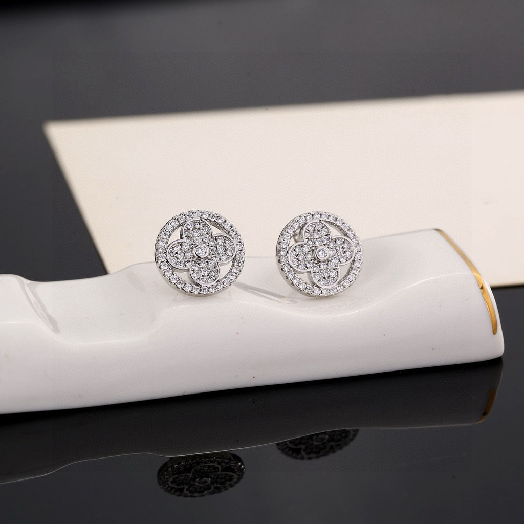 Geometric Emblem Stud Earrings in Polished Metal-Tone – Design 006 styled product view