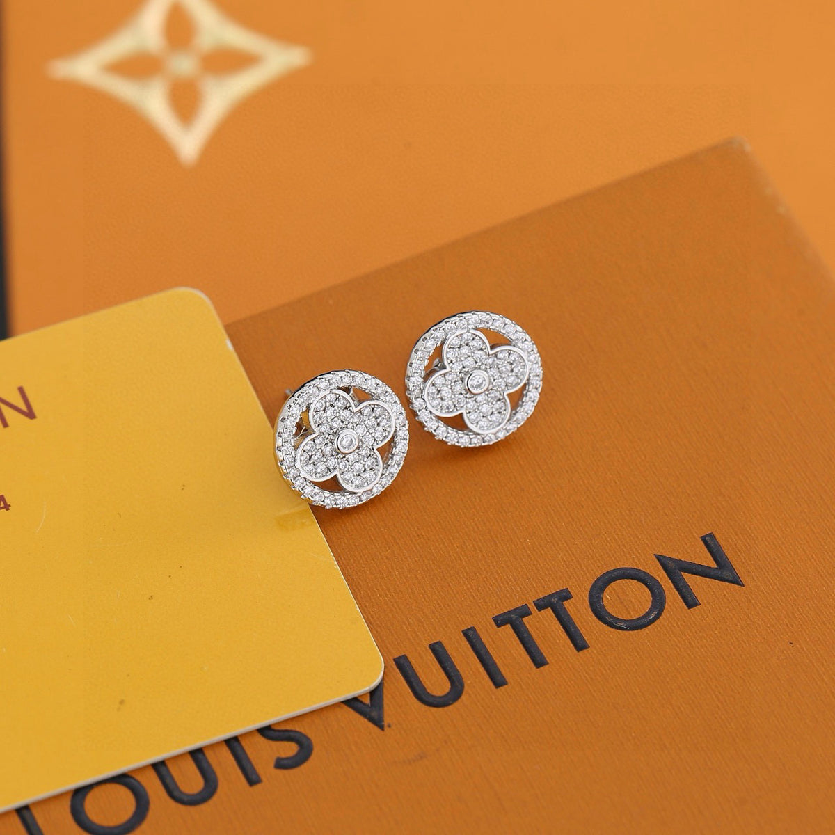 Geometric Emblem Stud Earrings in Polished Metal-Tone – Design 002 close-up detail