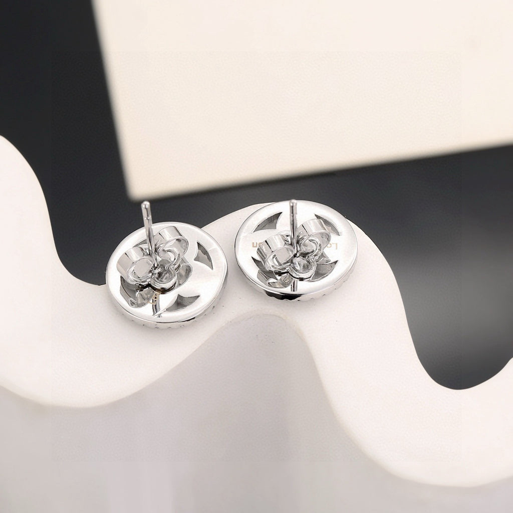 Geometric Emblem Stud Earrings in Polished Metal-Tone – Design 002 side detail