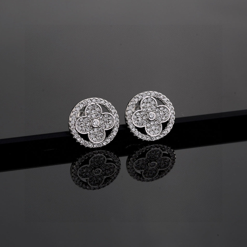 Geometric Emblem Stud Earrings in Polished Metal-Tone – Design 002 main product view
