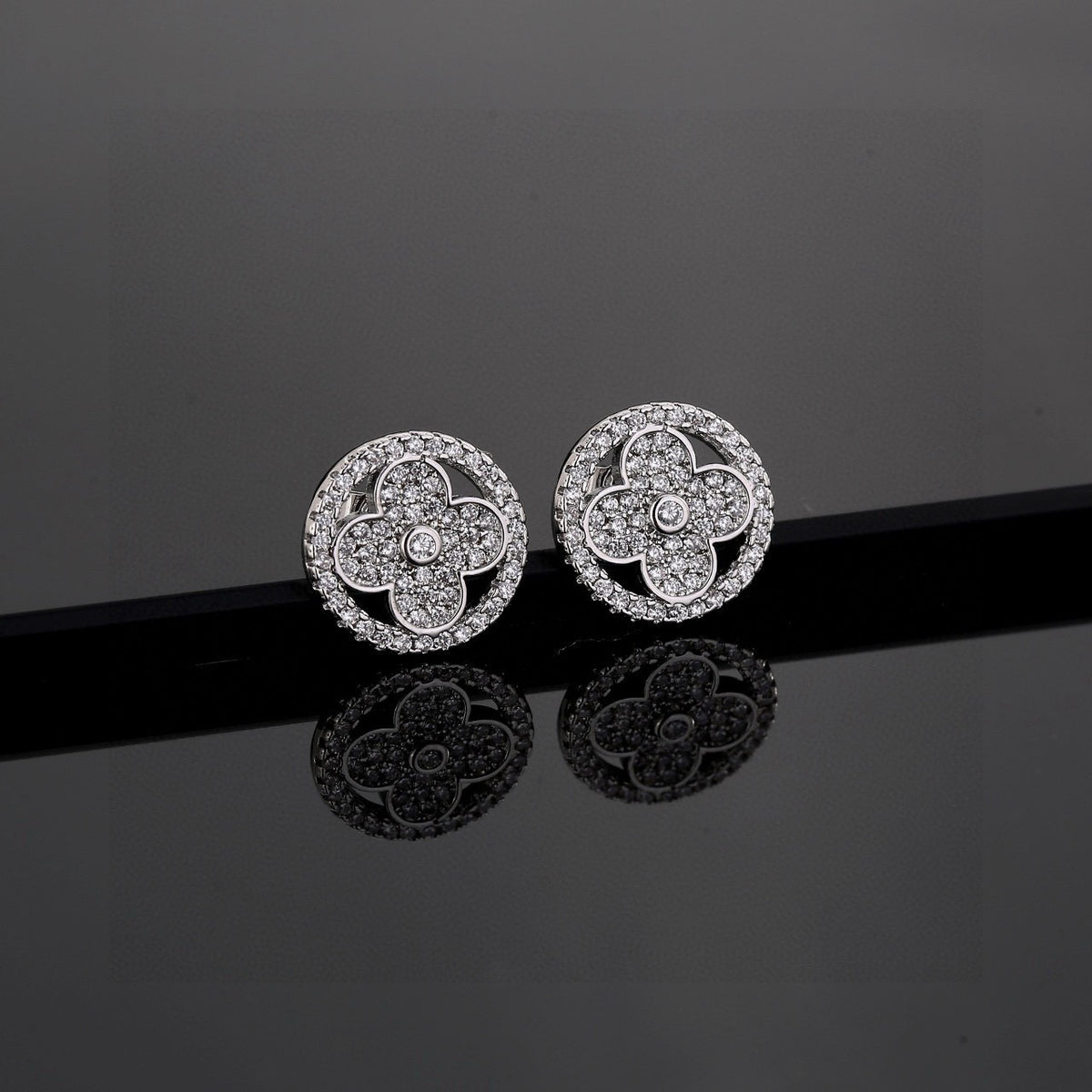 Geometric Emblem Stud Earrings in Polished Metal-Tone – Design 002 main product view