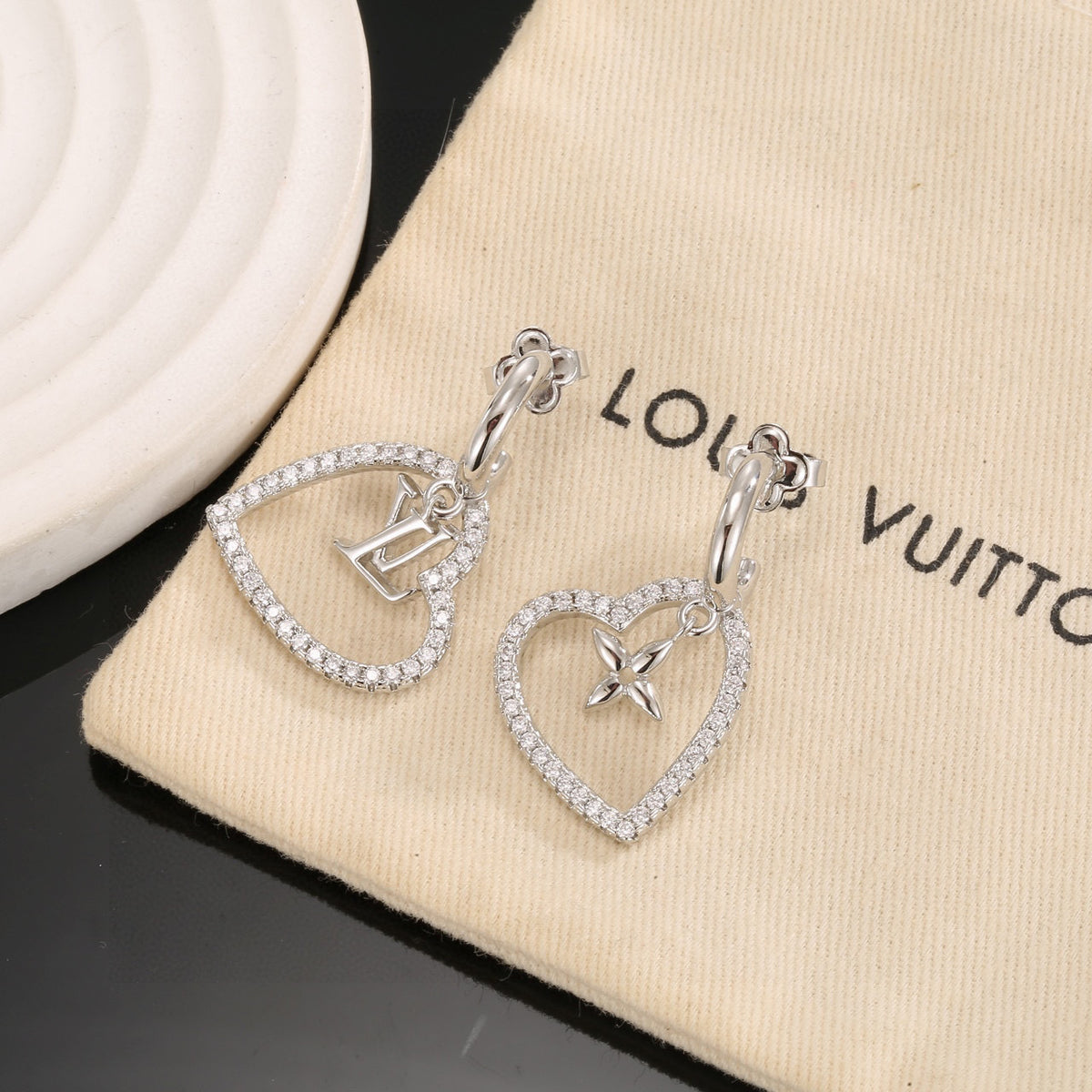 Letter Emblem Stud Earrings in Polished Metal-Tone – Design 005 side detail