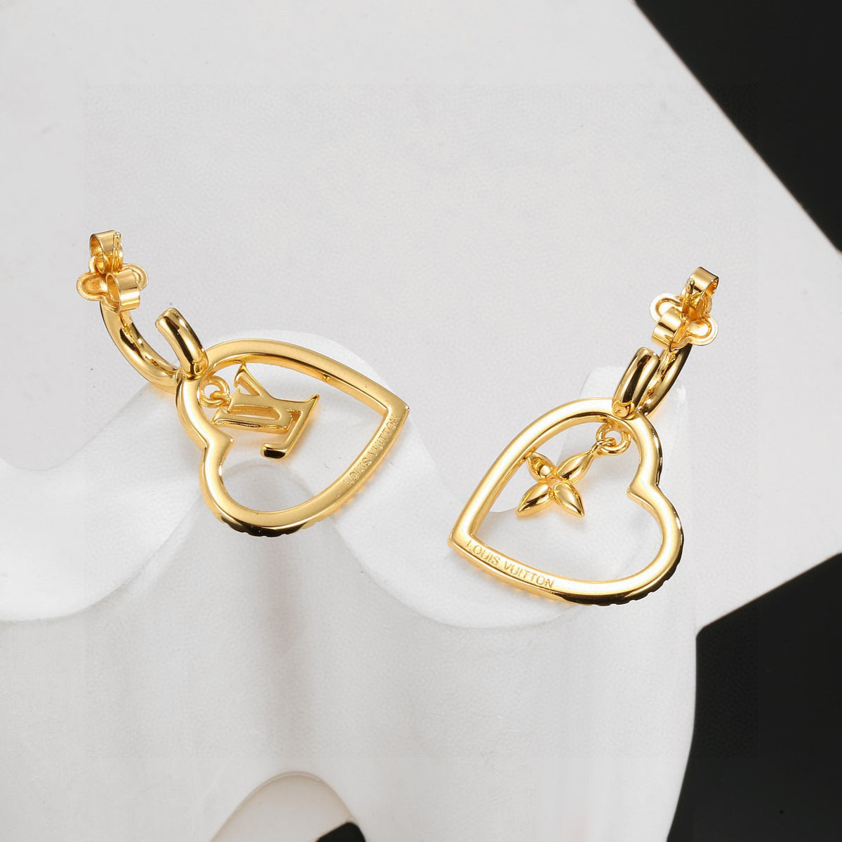 Letter Emblem Stud Earrings in Polished Metal-Tone – Design 005 main product view