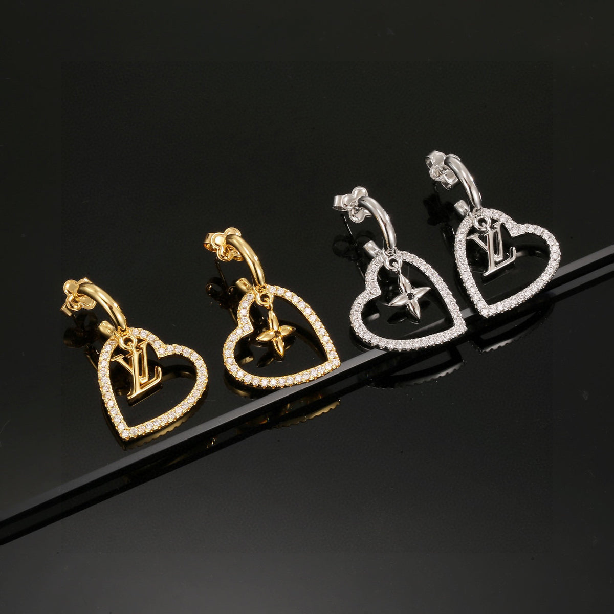 Letter Emblem Stud Earrings in Polished Metal-Tone – Design 005 close-up detail