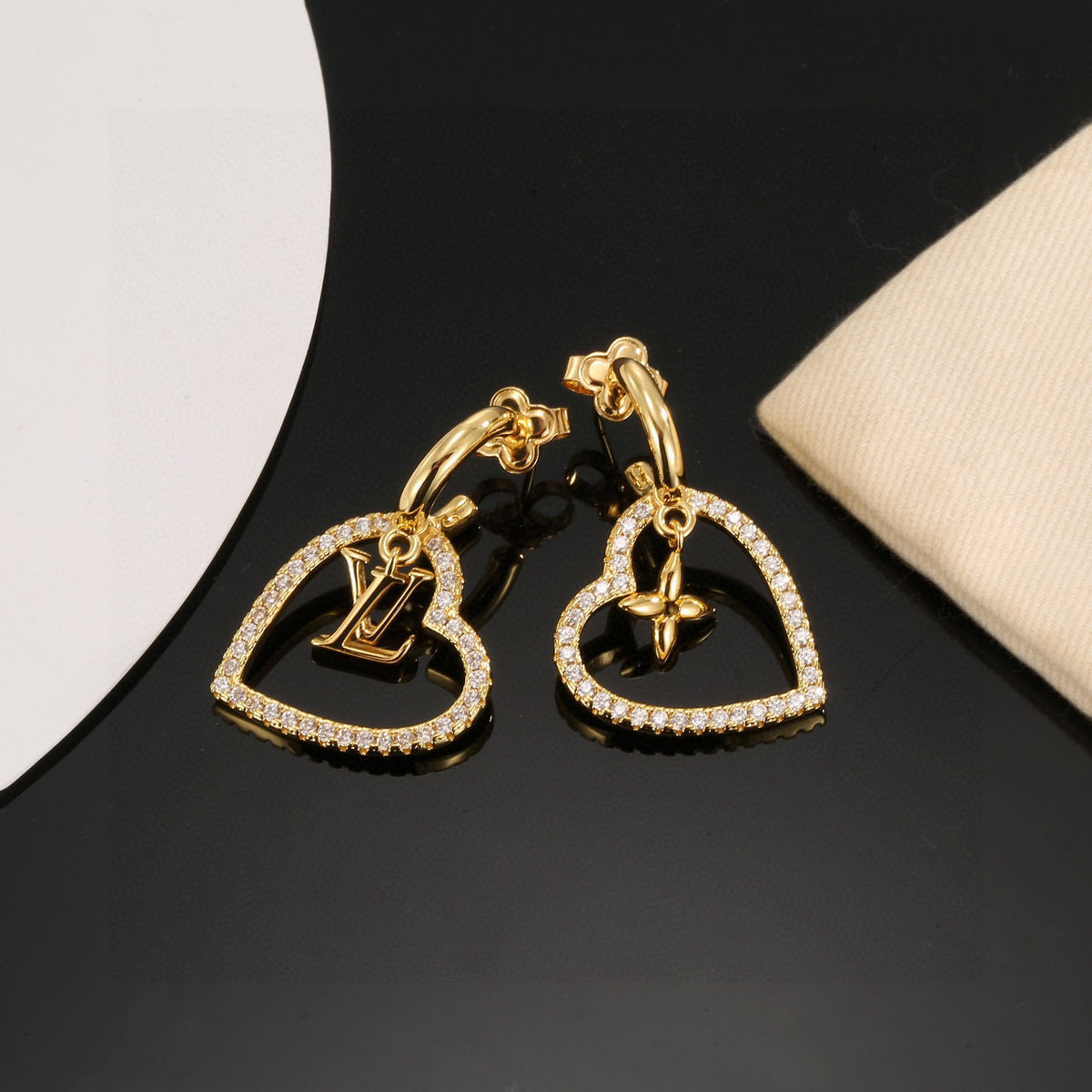 Letter Emblem Stud Earrings in Polished Metal-Tone – Design 005 front product view