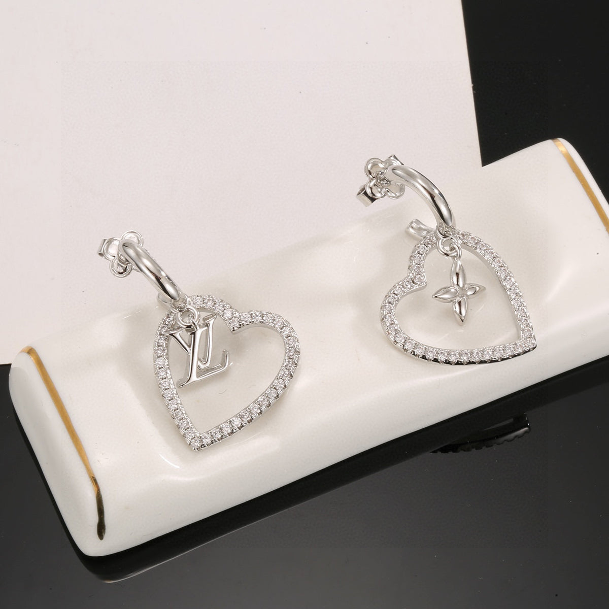 Letter Emblem Stud Earrings in Polished Metal-Tone – Design 005 front product view