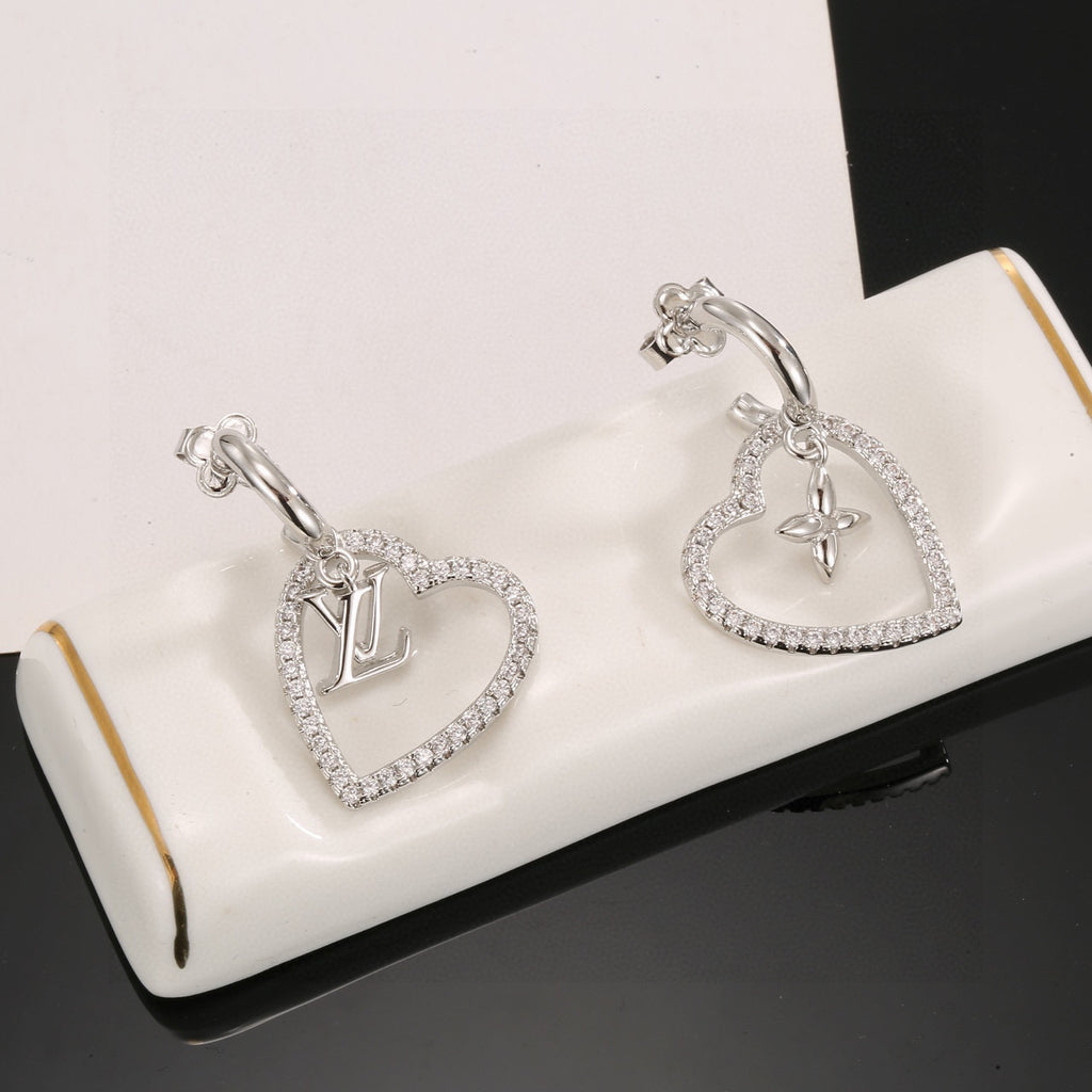 Letter Emblem Stud Earrings in Polished Metal-Tone – Design 008 front product view